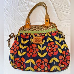 Fossil Boho Flowers XL Canvas Shoulder Bag with Leather Trim.